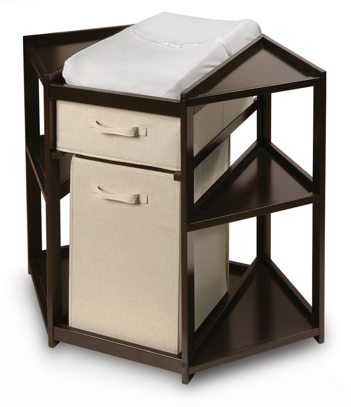 Badger Basket Diaper Corner Baby Changing Table with Hamper and Basket